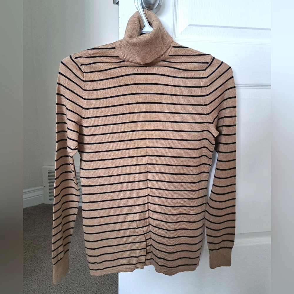 LORD & TAYLOR Wool Striped Tan Blue Sweater